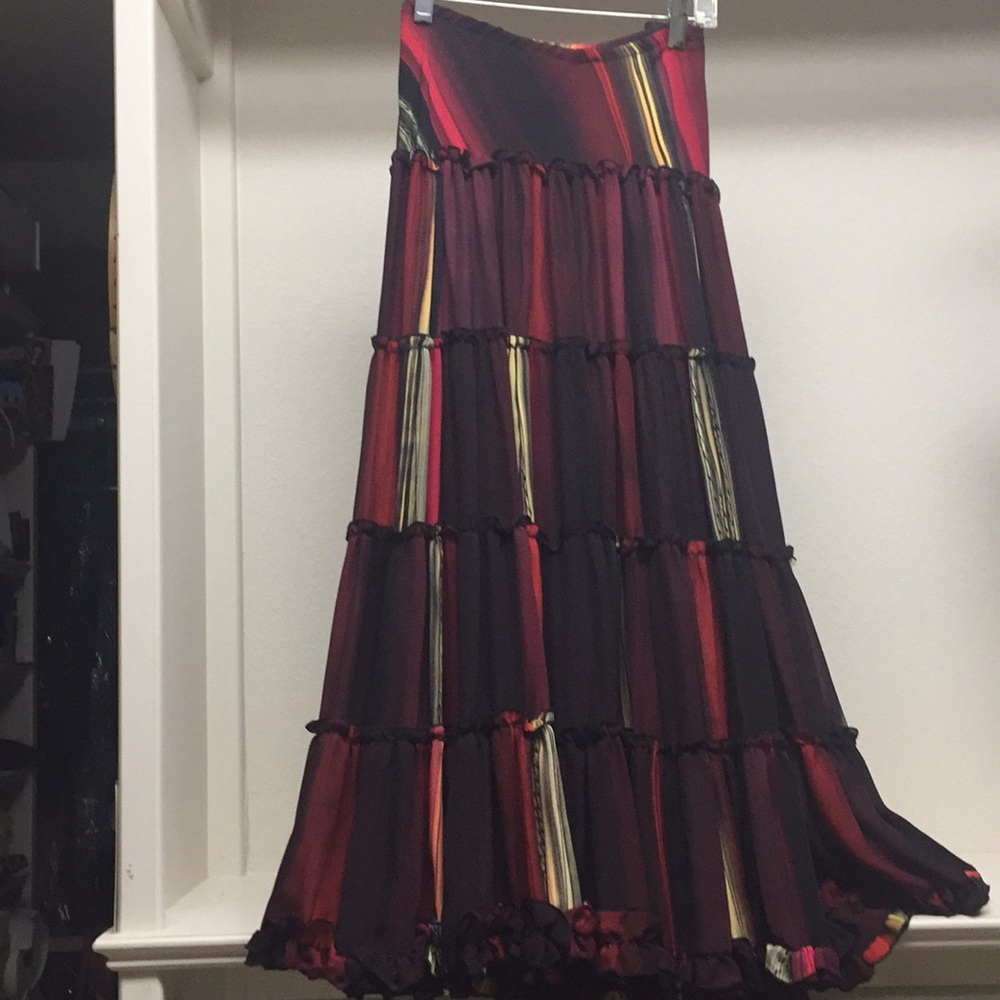 Hand painted ruffled midi skirt 100%silk